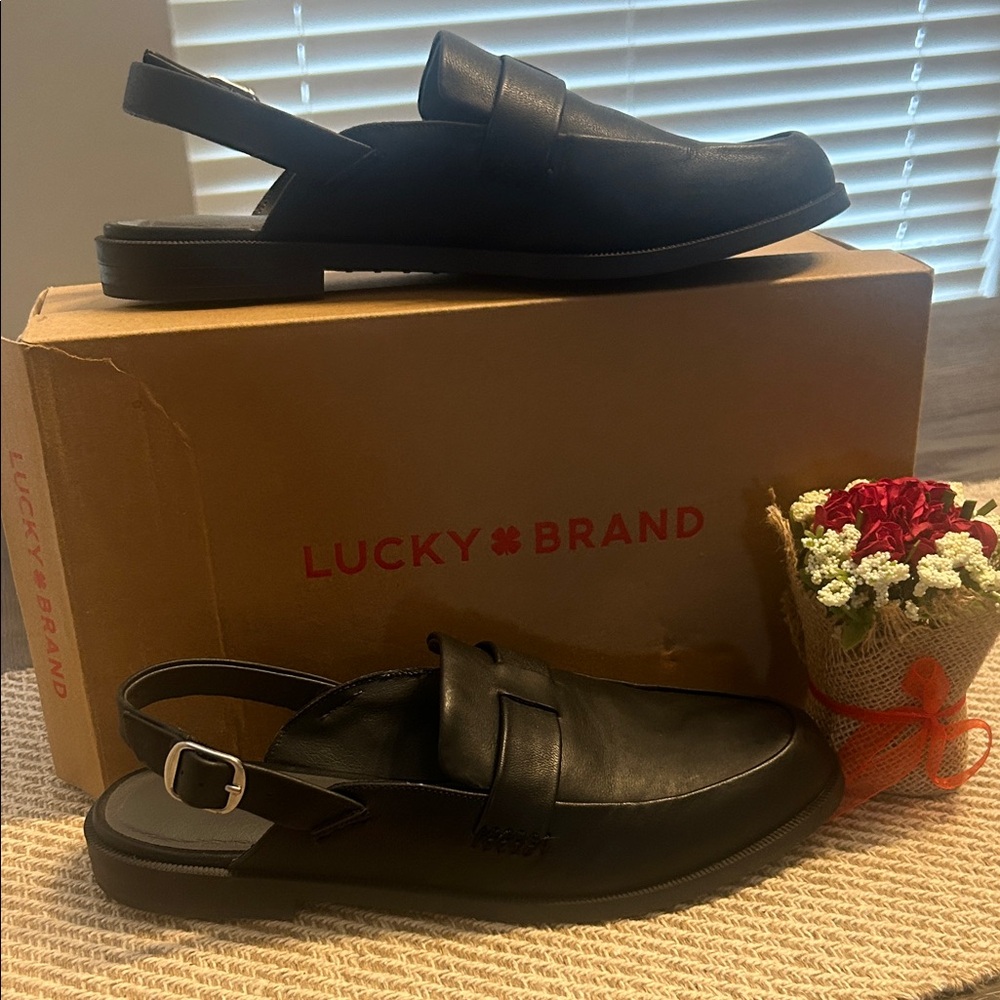 LUCKY BRAND🖤Black LEATHER Slingback LOAFERS Lightly worn 1 time 8.5 US/39.5 EU